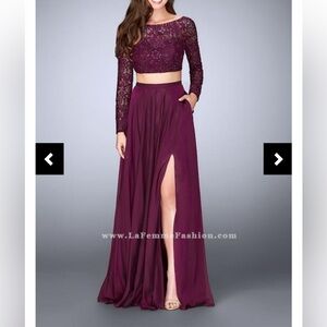 La Femme Burgundy Rhinestone Prom Dress
